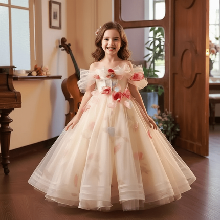 Elegant Children's Appliqued Evening Gown for Special Occasions