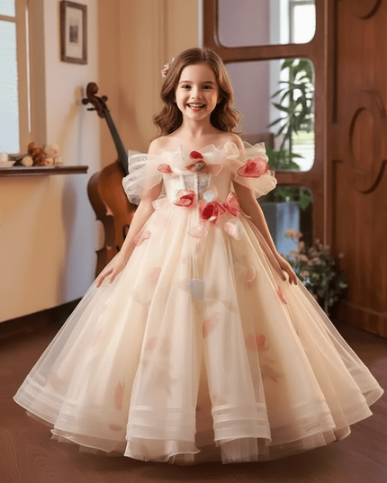 Elegant Children's Appliqued Evening Gown for Special Occasions