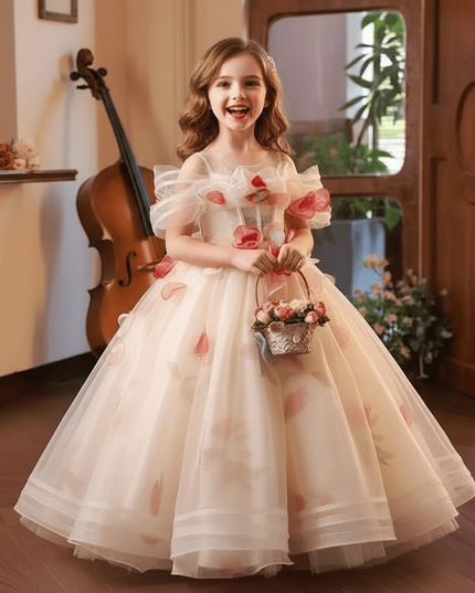 Elegant Children's Appliqued Evening Gown for Special Occasions