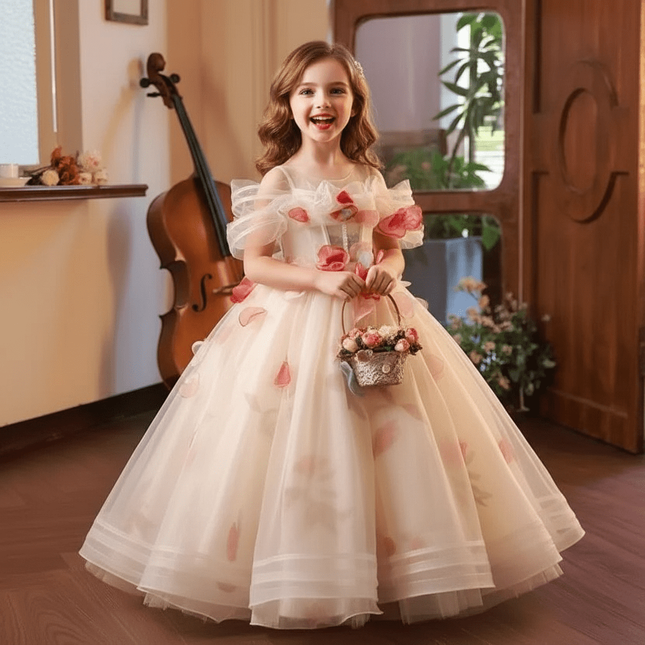 Elegant Children's Appliqued Evening Gown for Special Occasions