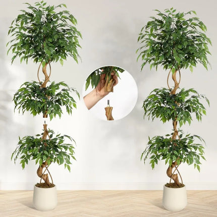 Artificial Ficus Tree with Twisted Trunk & Ceramic Planter