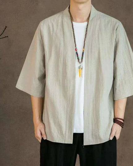 Elegant Cotton Linen Men's Yukata Kimono Robe - Chic Asian-Inspired Lounging Attire