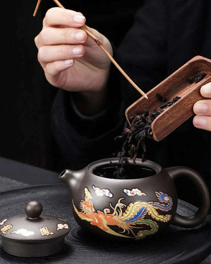 Artisan Color-Changing Purple Clay Teapot with Dragon and Phoenix Design - A Unique Gift for Tea Aficionados