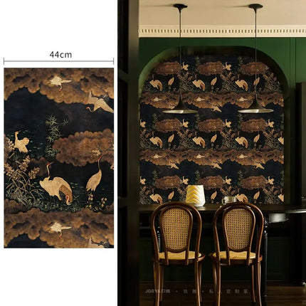 Vintage Dark Crane Peel and Stick Waterproof Wallpaper