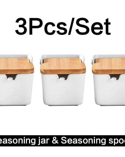 Chic European Ceramic Spice Storage Set with Salt Box & Condiment Organizer