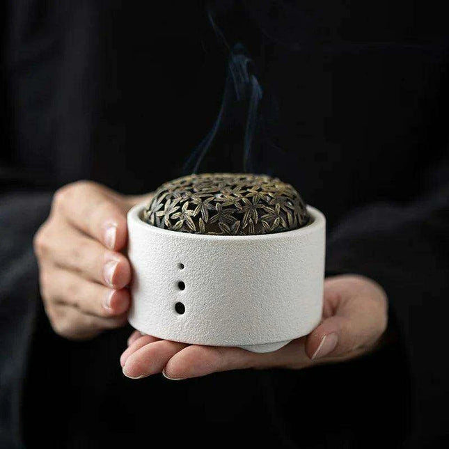 Elegant Zen Ceramic Incense Burner with Mesh Cover - Stylish Home Decor Ashtray and Relaxation Plate
