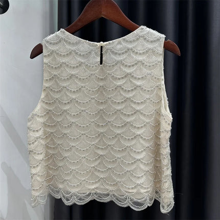 Double-Sided Beaded Sequined Chiffon Tank Top