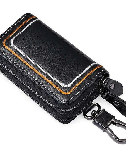 Sophisticated Dual-Pocket Genuine Leather Key Holder