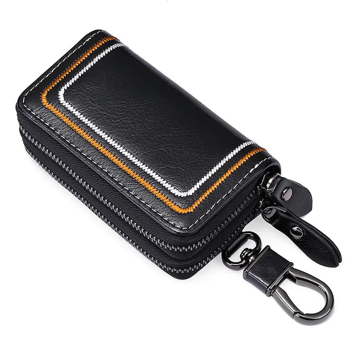 Genuine Leather Double-Pocket Car Keys Holder