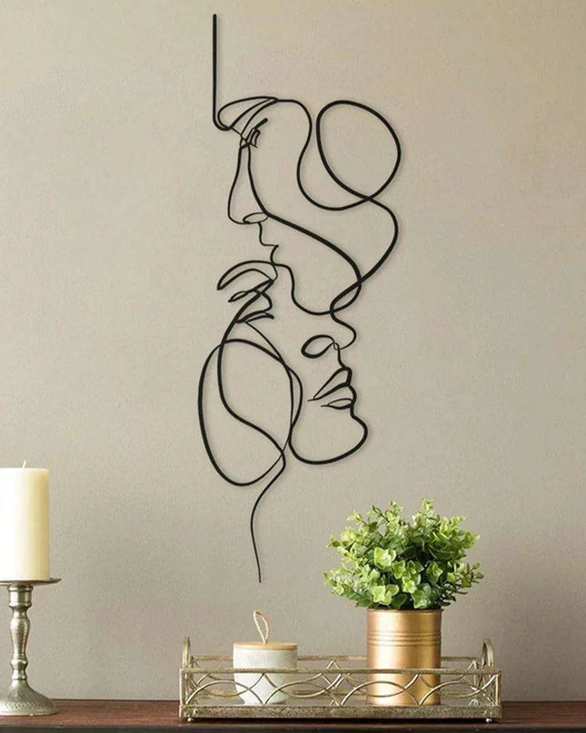Contemporary Iron Face Line Wall Art Sculpture