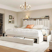 Queen Size Upholstered Bed Frame with Silent Support and Ample Storage Solutions