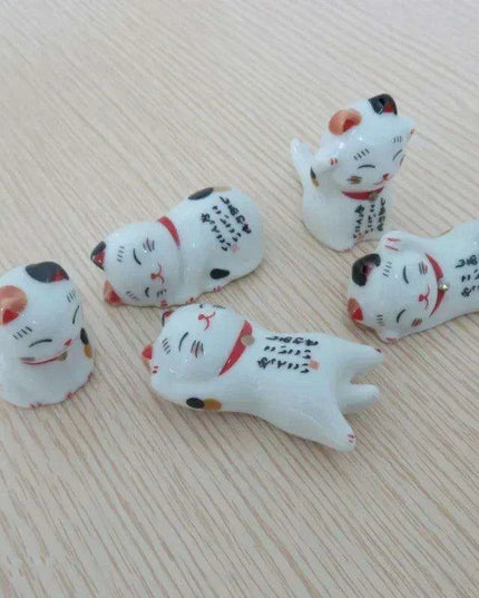 Charming Maneki Neko Ceramic Chopsticks Rest - Infuse Your Dining Experience with Japanese Good Fortune