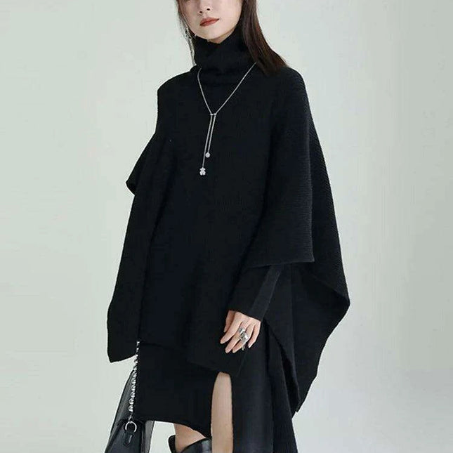 Trendy Women's Asymmetrical Gray Knit Turtleneck Dress - Loose Long Sleeve for Spring & Autumn 2024