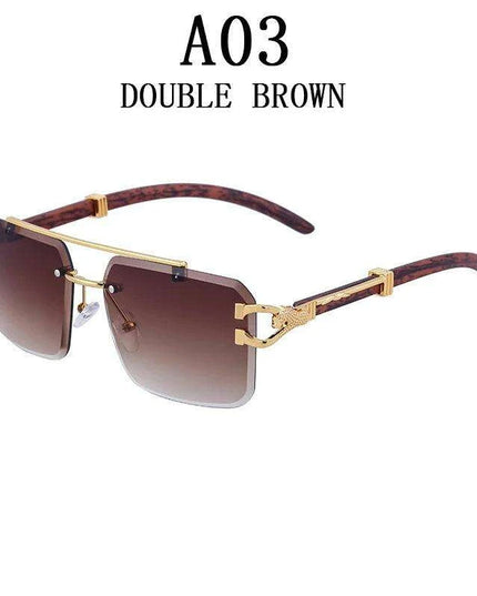 Retro Rimless Sunglasses with Wood Finish and UV Protection