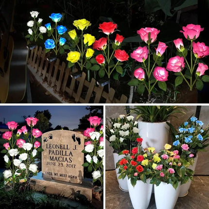 5-Head Solar Rose Garden Lights - White, Red, Blue & Yellow