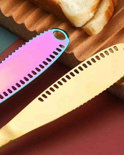 Colorful Stainless Steel Spreader Knife with Unique Hole Design - Effortless Butter and Cheese Application!