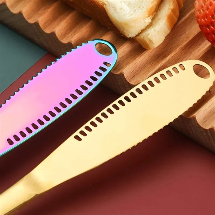 Colorful Stainless Steel Butter Knife with Unique Hole Design - Essential for Spreading Butter and Cheese
