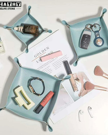 Chic Faux Leather Folding Valet Tray - Elegant Organizer for Home and Office