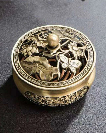 Antique Hollow Copper Incense Burner with Three Legs - Elegant Zen Decor for Home and Yoga Spaces