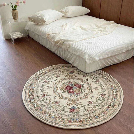 Vintage European Round Plush Area Rug - Soft, Washable Carpet for Cozy Spaces