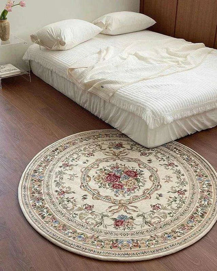 Vintage European Round Plush Area Rug - Soft, Washable Carpet for Cozy Spaces
