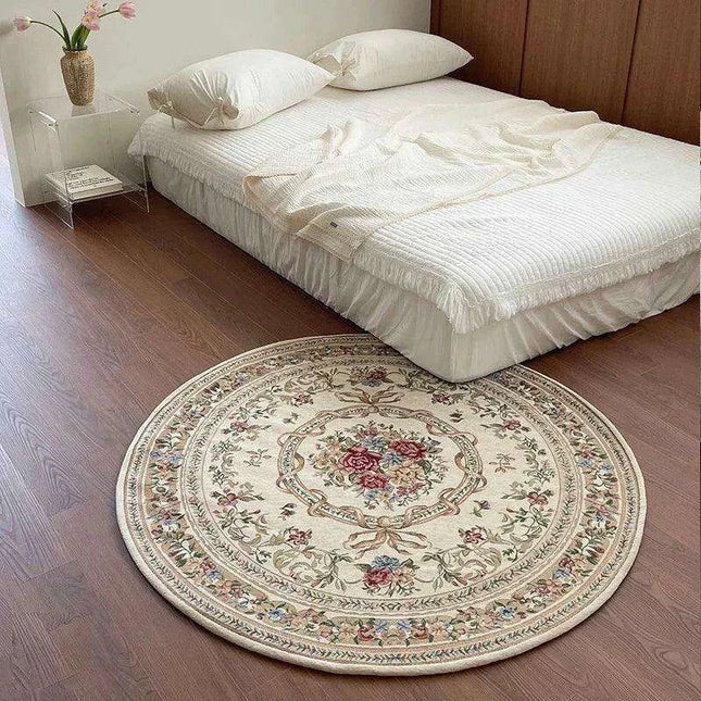 Vintage European Round Plush Area Rug - Soft, Washable Carpet for Cozy Spaces