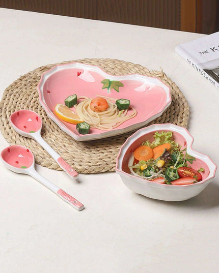 Strawberry Delight Dining Ensemble: Bowl, Spoon, and Plate Set