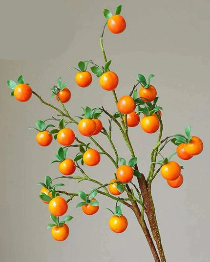 Festive Red Pomegranate Floral Branch with Lush Greenery