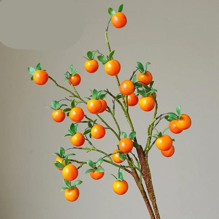 Festive Red Pomegranate Floral Branch with Lush Greenery