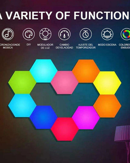 Hexagon RGB Ambient Light Display Kit with Bluetooth Music Sync and Customizable Designs - Ideal for Gaming and Home Decor