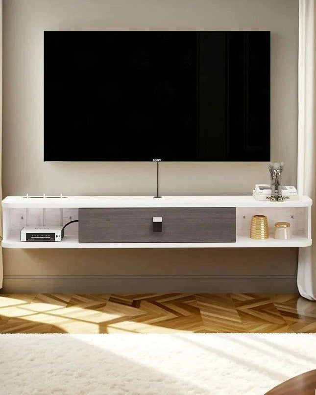 Contemporary Wall-Mounted TV Shelf with Generous Storage - Stylish Floating Console for Modern Interiors