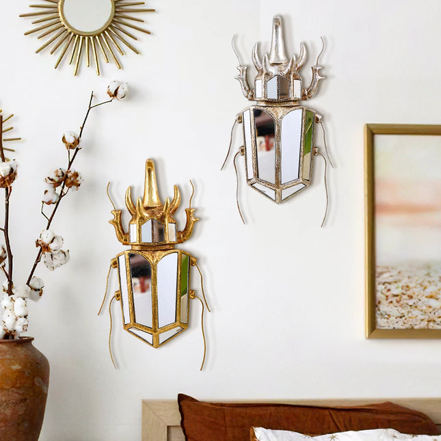 Rhinoceros Beetle Wall Sculpture | Gold & Silver Resin Wall Art