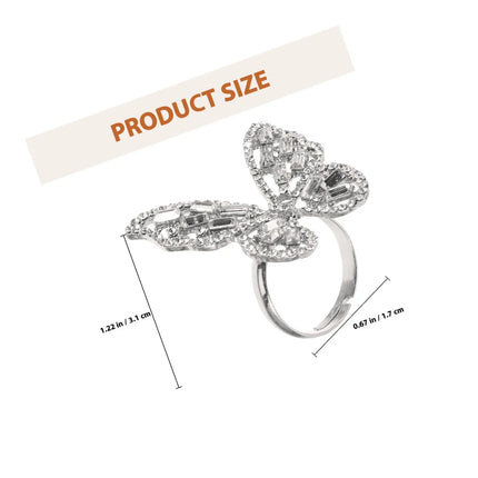 Rhinestone Butterfly Ring Set — 2 Pieces, Alloy & Crystal, Women's