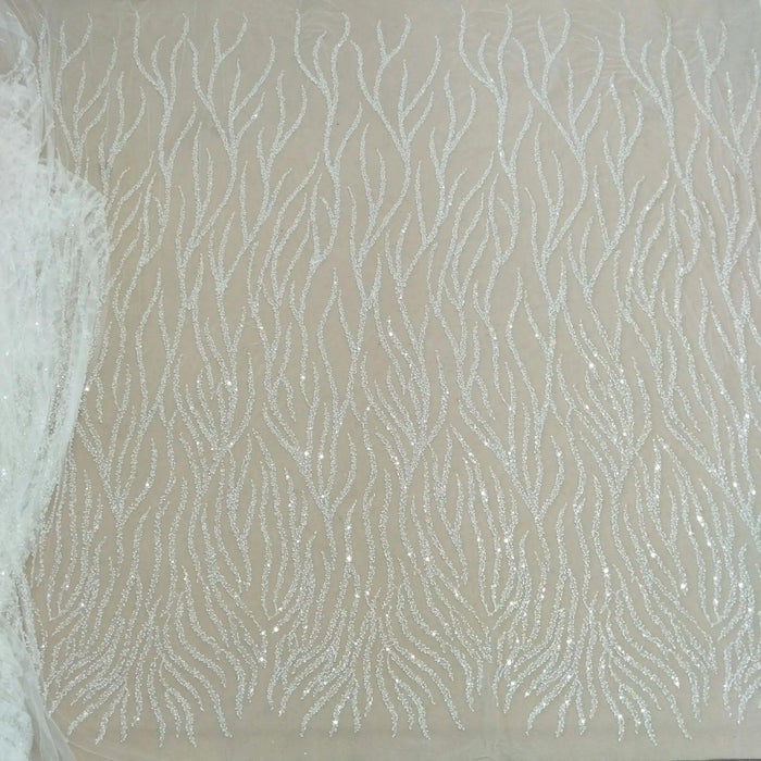 Luxurious Beaded Sequin Lace Fabric for Wedding Dresses - 130cm Wide, Available by the Yard
