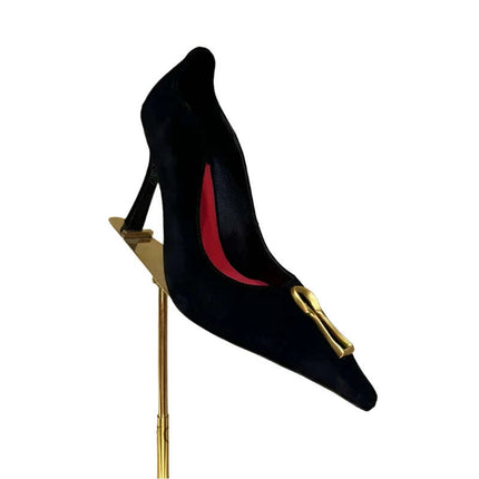 Elegant Women's Cat-Inspired Pointed High-Heel Shoes with Chic Metallic Details - Luxurious Leather Suede for Special Occasions