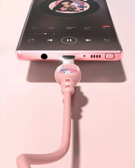 Sanrio Hello Kitty Kuromi Type C Fast Charging Cable - Cinnamoroll Design for iPhone, Huawei, Xiaomi - 100mm Length - TPE + PVC Material - Perfect Gift Boxed