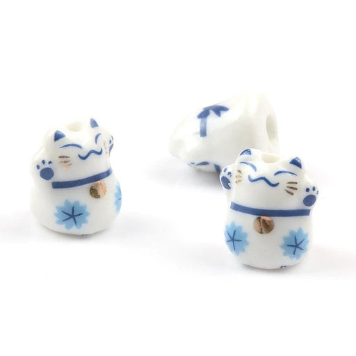 Whimsical Lucky Cat Ceramic Beads Set for Unique Jewelry Creations - 4 Pieces (13x14mm)