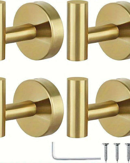 Set of 4 Opulent Gold Stainless Steel Towel Hooks for Stylish Bathroom Organization