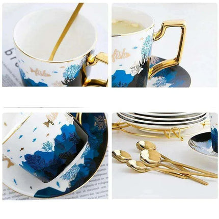 Luxurious Gold-Accented European Ceramic Coffee and Tea Set - Elegant 4-Piece Gift Collection