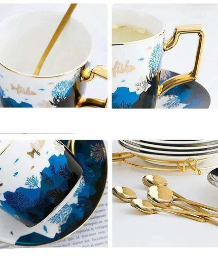 Luxurious Gold-Accented European Ceramic Coffee and Tea Set - Elegant 4-Piece Gift Collection