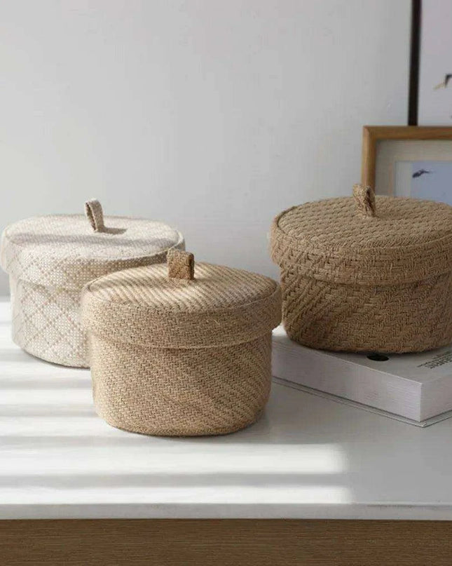 Stylish Round Jute Basket with Lid - Contemporary Organizing Solution