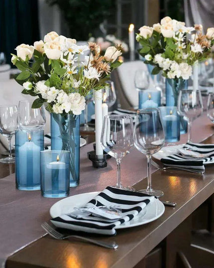 Chic Set of 12 Blue Glass Cylinder Vases for Elegant Home Decoration and Versatile Use