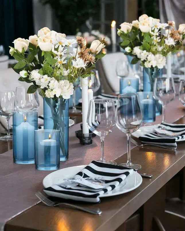 Chic Set of 12 Blue Glass Cylinder Vases for Elegant Home Decoration and Versatile Use