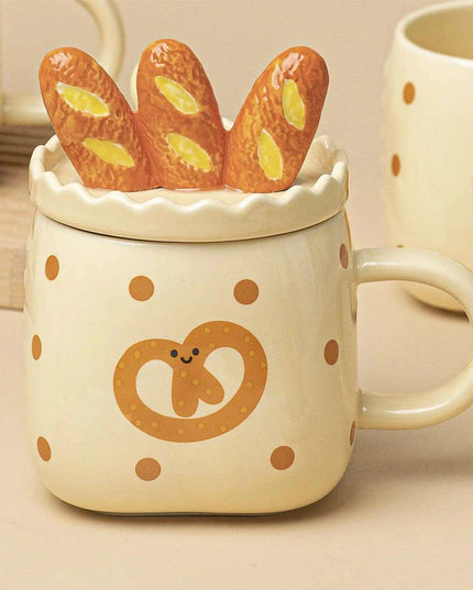 Elegant White Porcelain Coffee Mug Set with Bread Handle - Festive Cheer Collection