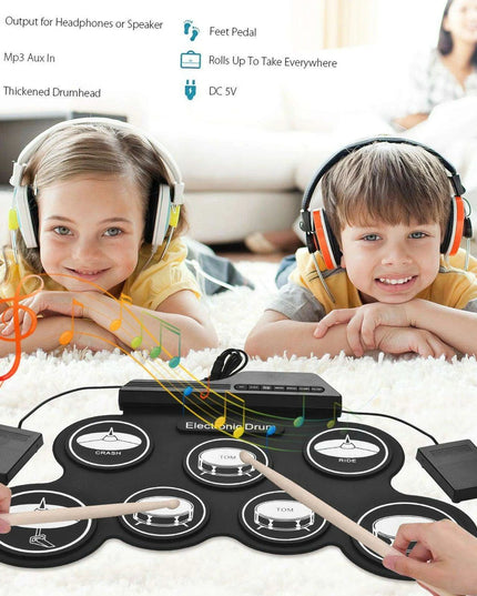 Portable Foldable Electronic Drum Set with Accessories for Practice Anywhere