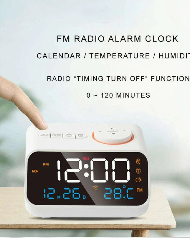 Sleek LED Alarm Clock with FM Radio, Temperature & Humidity Display for a Stylish Bedside Experience