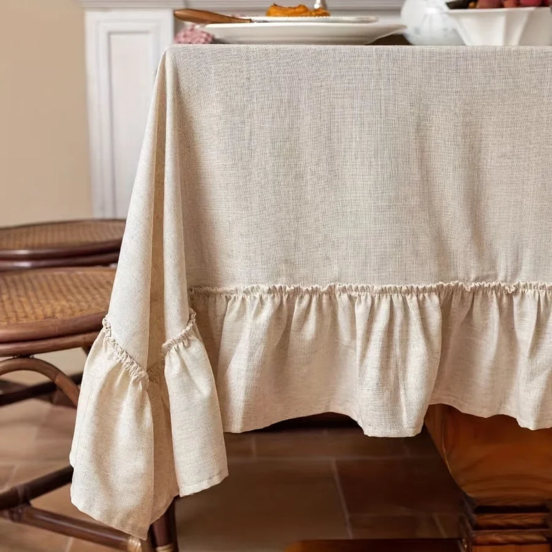 Linen Ruffled Tablecloth – Beige | Très Elite