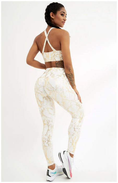 Stylish High Waist Yoga Leggings with Unique European-American Snake Print