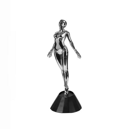 Mechanical Goddess Figurine with Chrome Finish, Futuristic Art Sculptu