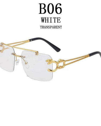 Retro Rimless Sunglasses with Wood Finish and UV Protection